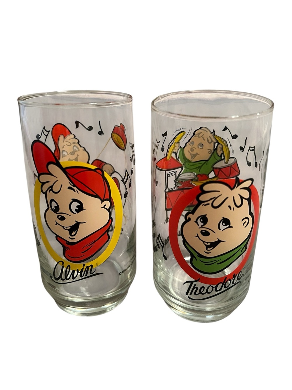 Chipmunks Alvin & Theodore Character Tumbler Glasses 1985